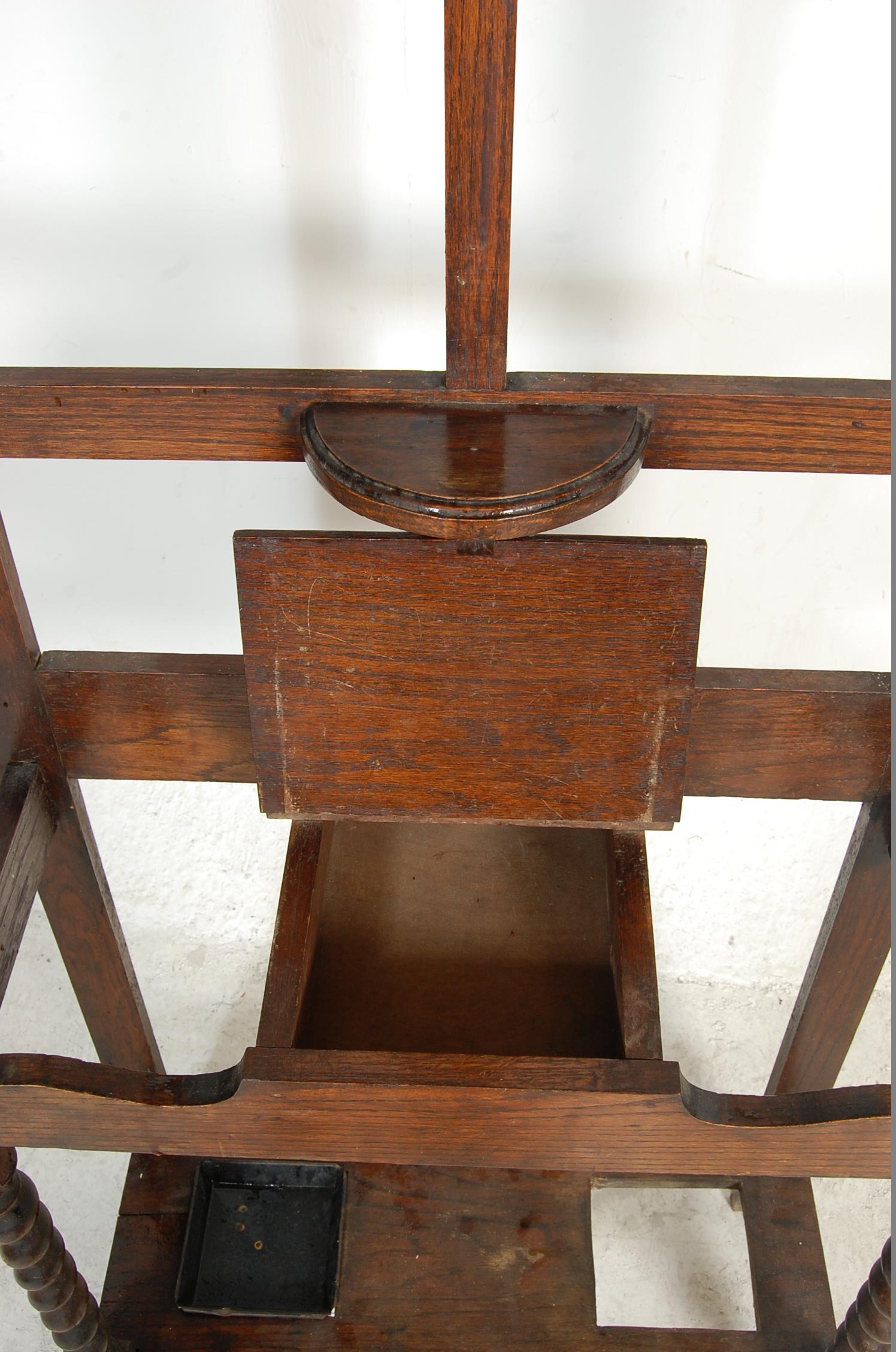 20TH CENTURY OAK HALL STAND WITH BEVELLED MIRROR AND STICK STAND - Image 4 of 5