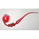 19TH CENTURY VICTORIAN NAILSEA CRANBERRY GLASS PIPE WITH ENAMEL PAINT DECORATION