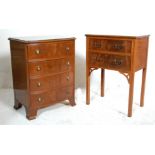 AN EARLY 20TH CENTURY MAHOGANY BOW FRONT BACHELOR CHEST OF DRAWERS AND BEDSIDE CABINET