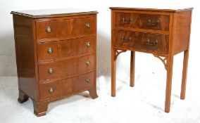 AN EARLY 20TH CENTURY MAHOGANY BOW FRONT BACHELOR CHEST OF DRAWERS AND BEDSIDE CABINET