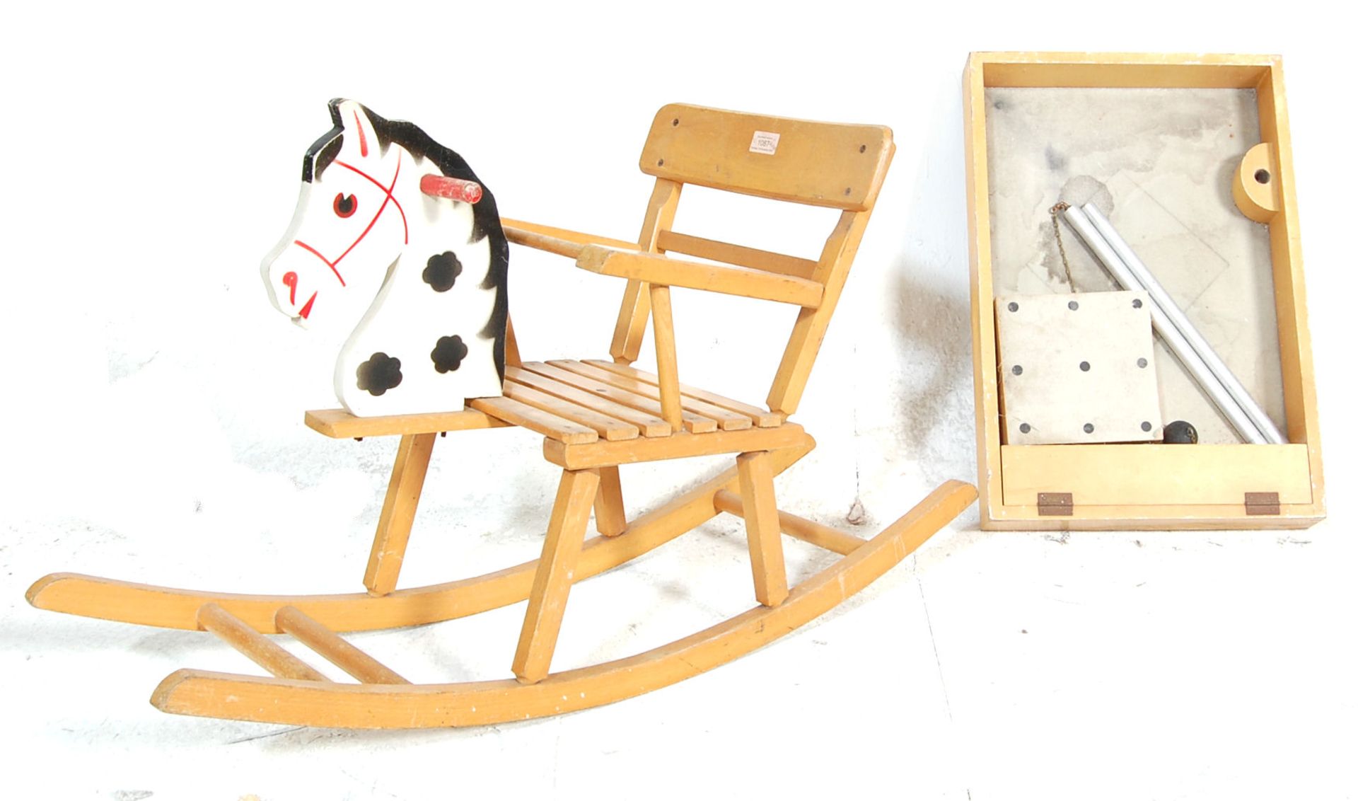 VINTAGE MID CENTURY WOODEN ROCKING HORSE AND BAR GAME - Bild 2 aus 4