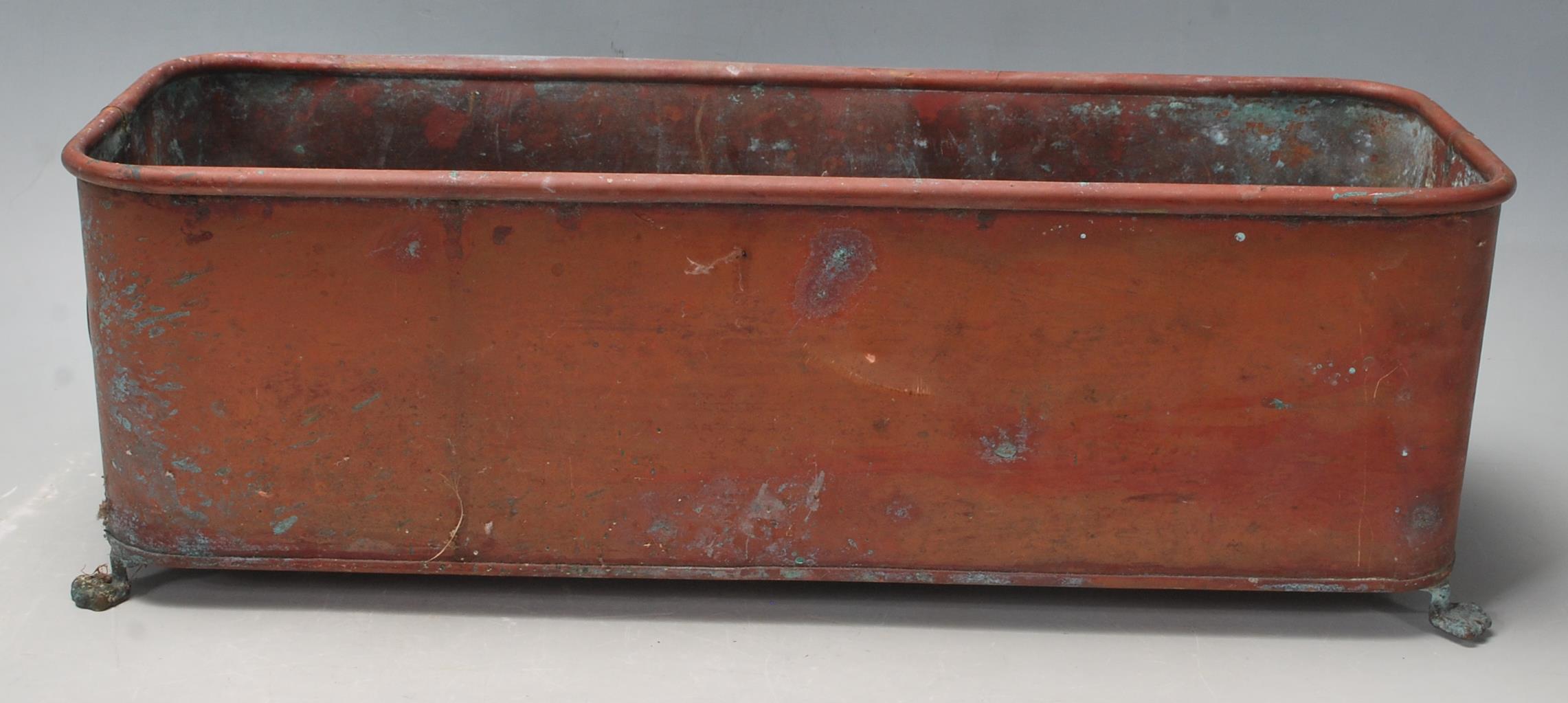 ANTIQUE COOPER PLANTER TROUGH WITH LION HANDLES AND CLAW FEET - Image 4 of 6