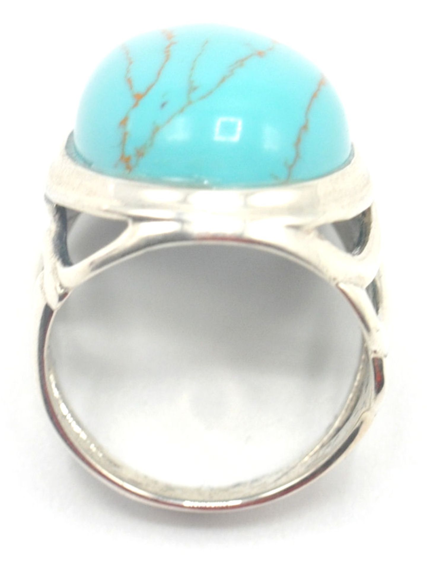 A STAMPED 925 SILVER AND TURQUOISE DRESS RING. - Bild 6 aus 7