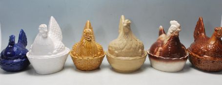 SIX RETRO CERAMIC HEN ON NEST EGG BASKETS