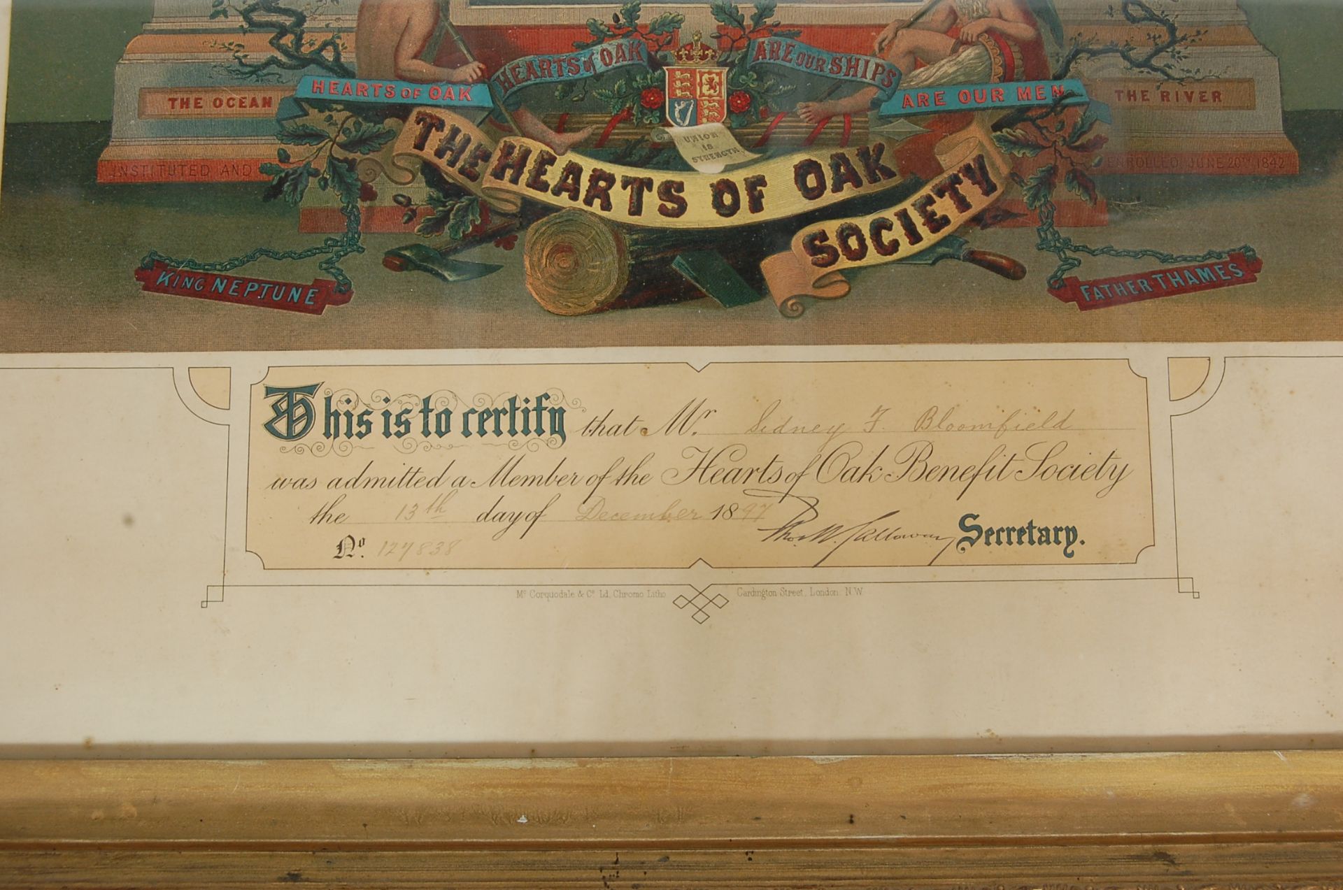 A VICTORIAN FRAMED PICTORIAL CERTIFICATE FOR THE HEART OF OAK SOCIETY - Image 2 of 4