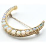 9CT GOLD AND OPAL CRESCENT MOON BROOCH