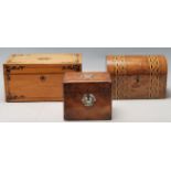 A GROUP OF THREE ANTIQUE VICTORIAN WOODEN CASKETS AND TEA CADDIES.