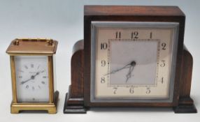 A PAIR OF 20TH CENTURY CLOCKS TO INCLUDE A FRENCH BRASS CARRIAGE CLOCK BY BAYARD, DUVERDREY & BLOQUE