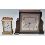 A PAIR OF 20TH CENTURY CLOCKS TO INCLUDE A FRENCH BRASS CARRIAGE CLOCK BY BAYARD, DUVERDREY & BLOQUE