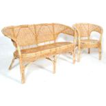 A RETRO 1070’S BAMBOO LOVE SEAT AND CHAIR