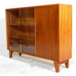 VINTAGE 20TH CENTURY TEAK WOOD CABINET WITH GLAZE DOORS AND ADJUSTABLE SHELVES