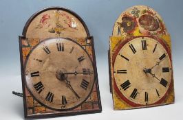 PAIR OF ANTIQUE 19TH CENTURY VICTORIAN WOODEN HANDPAINTED GRANDFATHER CLOCKFACES