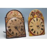 PAIR OF ANTIQUE 19TH CENTURY VICTORIAN WOODEN HANDPAINTED GRANDFATHER CLOCKFACES