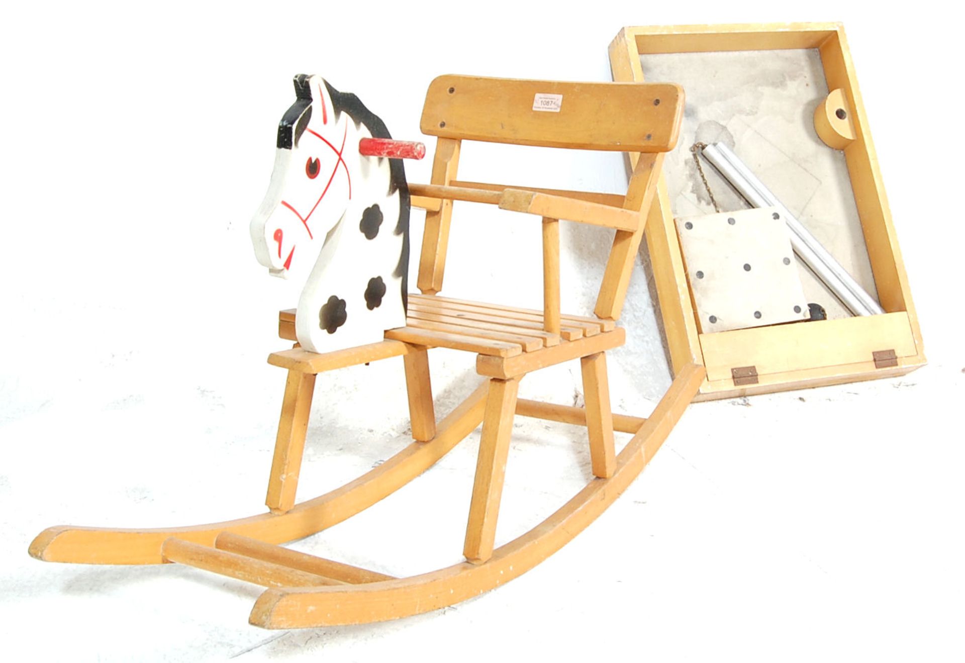 VINTAGE MID CENTURY WOODEN ROCKING HORSE AND BAR GAME