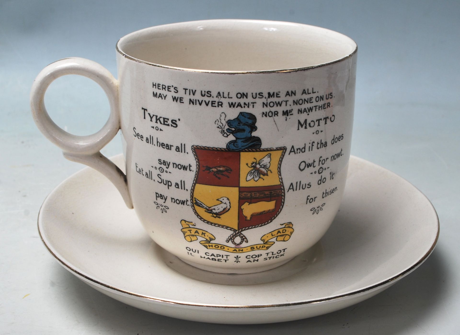 A large early 1900's Victorian Tykes Motto Teacup - Bild 3 aus 7