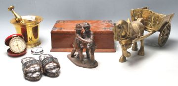 COPPER FIREMAN DIORAMA - BRASS CART HORSE - HUMIDO