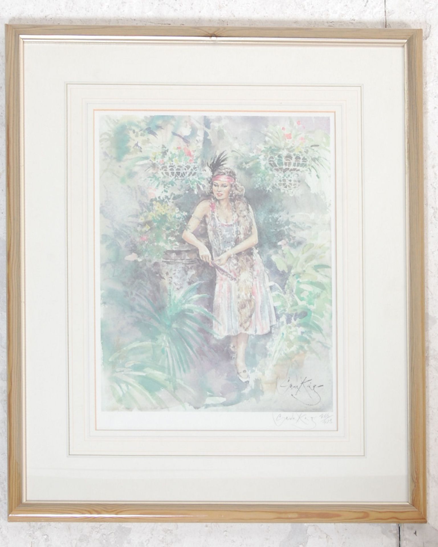 AFTER GORDON KING SIGNED PRINT OF A WATERCOLOUR FLAPPER GIRL