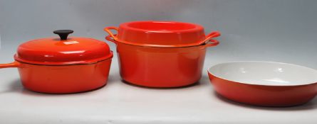 THREE VINTAGE 20TH CENTURY CAST IRON COOKING POT - LE CRUESET - DOUFEU - FE BELGIUM