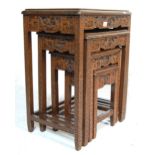 MID CENTURY CHINESE CARVED HARDWOOD QUARTETTO NEST OF TABLES