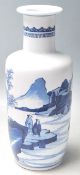 19TH CENTURY BLUE AND WITHE BALUSTER VASE WITH NATURALISTIC SCENES