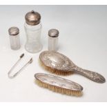 A COLLECTION OF DRESSING TABLE SILVER AND CUT GLASS ITEMS.