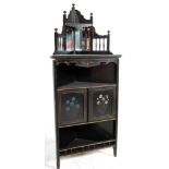 VICTORIAN EBONISED CORNER CABINET WITH BEVELLED MIRROR BACK GALLERY