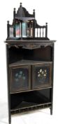 VICTORIAN EBONISED CORNER CABINET WITH BEVELLED MIRROR BACK GALLERY