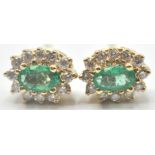 14CT GOLD EMERALD AND DIAMOND STUD EARRINGS