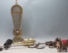 COLLECTION OF BRASS WARES - FIRE GUARD . TIMER ETC