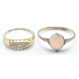 EDWARDIAN 18CT GOLD AND DIAMOND RING AND 9CT GOLD OPAL RING