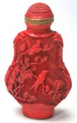 20TH CENTURY ATIQUE CHINESE RED CINNABAR SNUFF BOTTLE