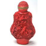 20TH CENTURY ATIQUE CHINESE RED CINNABAR SNUFF BOTTLE