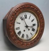 A 19TH CENTURY VICTORIAN FRENCH OAK MAHOGANY STATION / POST OFFICE CLOCK