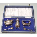 BARKER BROTHERS SILVER CRUET SET IN CASE