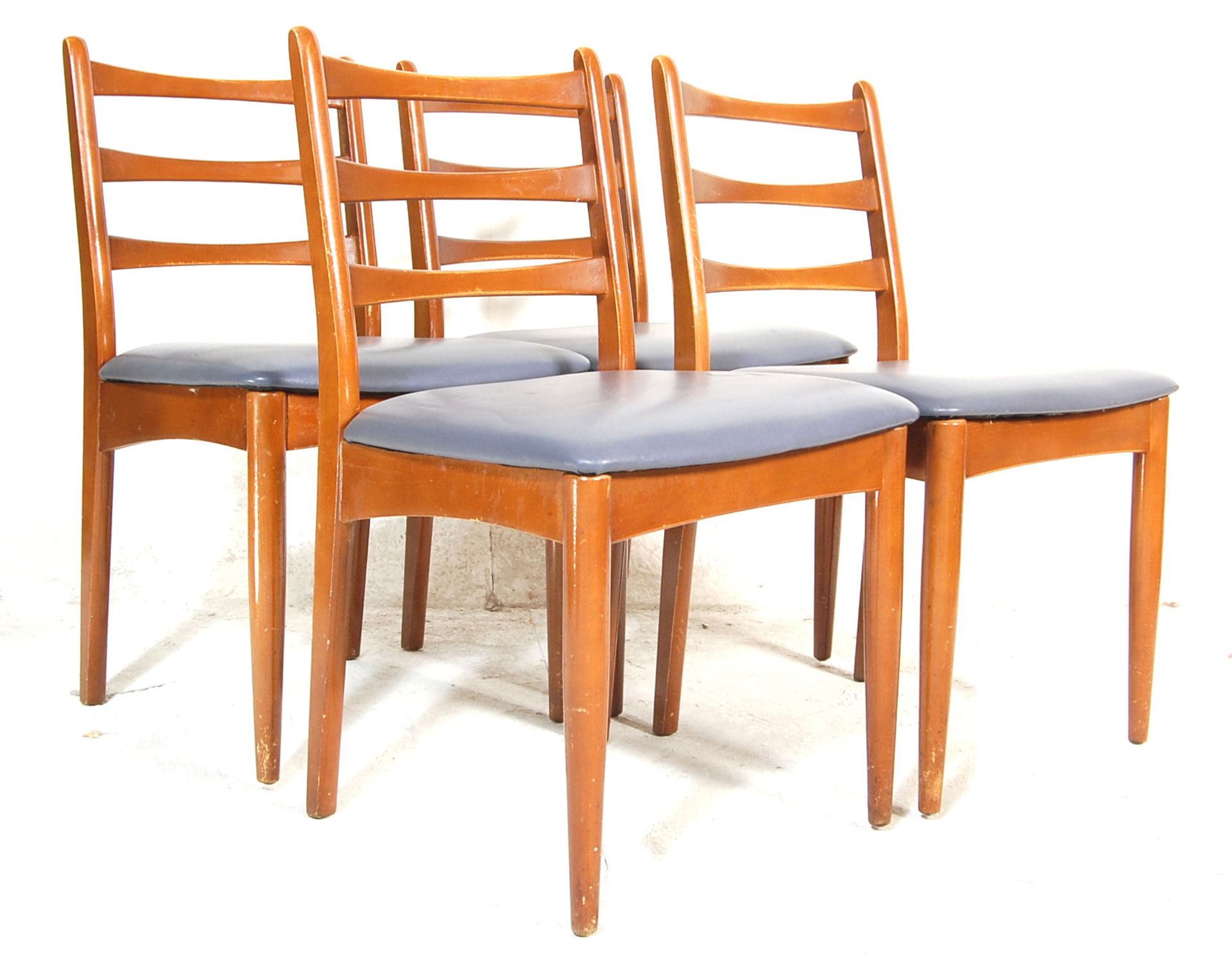 VINTAGE RETRO TEAK LADDER BACK DINING CHAIRS