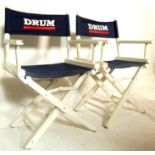 MATCHING PAIR OF DRUM ADVERTISING DIRECTORS CANVAS CHAIRS