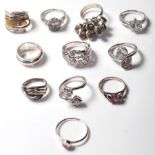 ELEVEN LADIES SILVER DRESS RINGS