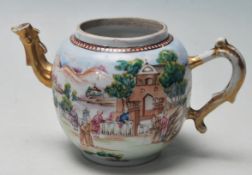 19TH CENTURY QIANLONG FAMILLE ROSE TEAPOT WITH FINE HANDPAINTED SCENES