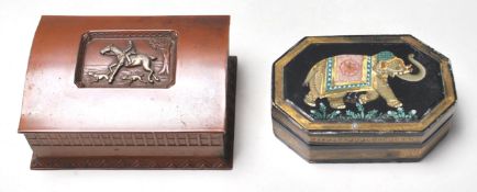 JAPANESE COPPER CIGARETTE BOX AND INDIAN BOX