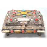 FILIGREE WORKED BONE, CORAL AND TURQUOISE LIDDED BOX