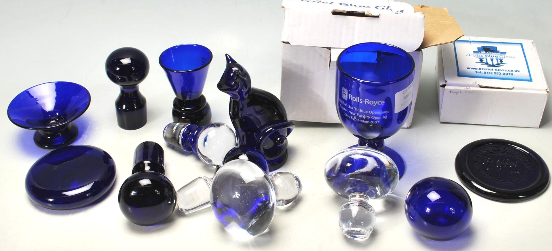 A QUANTITY OF RETRO 20TH CENTURY STUDIO BRISTOL BLUE GLASS