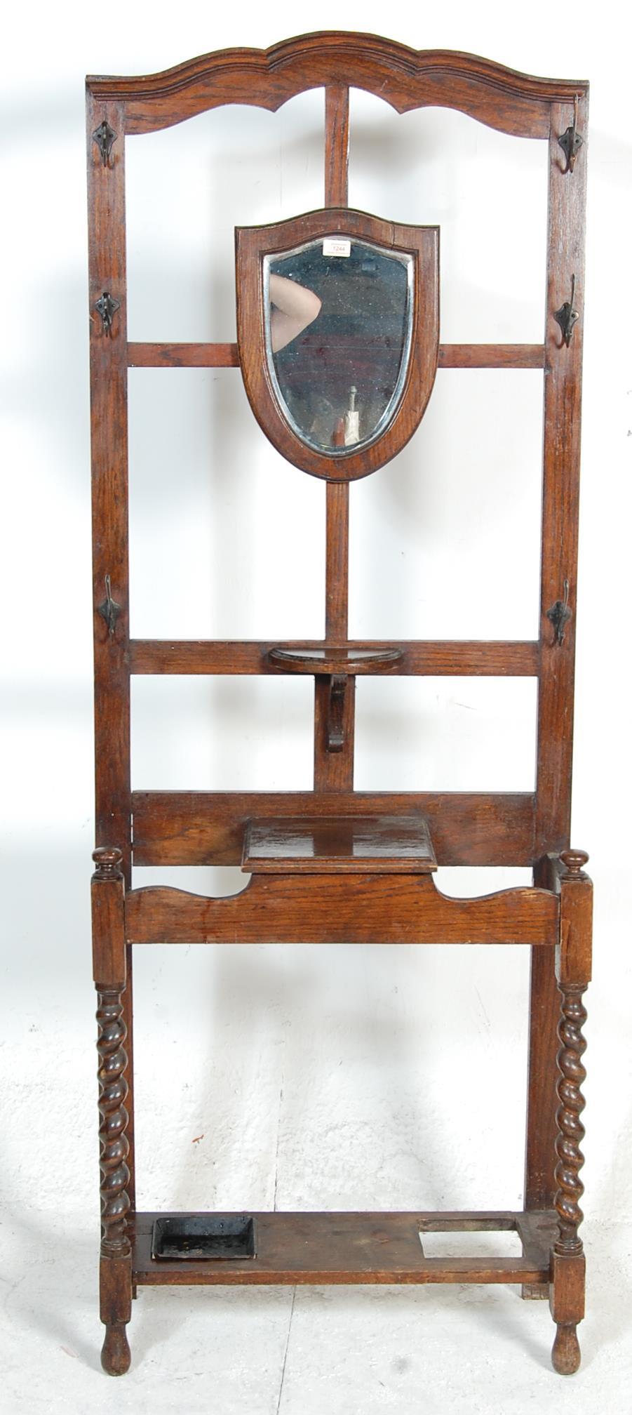 20TH CENTURY OAK HALL STAND WITH BEVELLED MIRROR AND STICK STAND - Image 2 of 5
