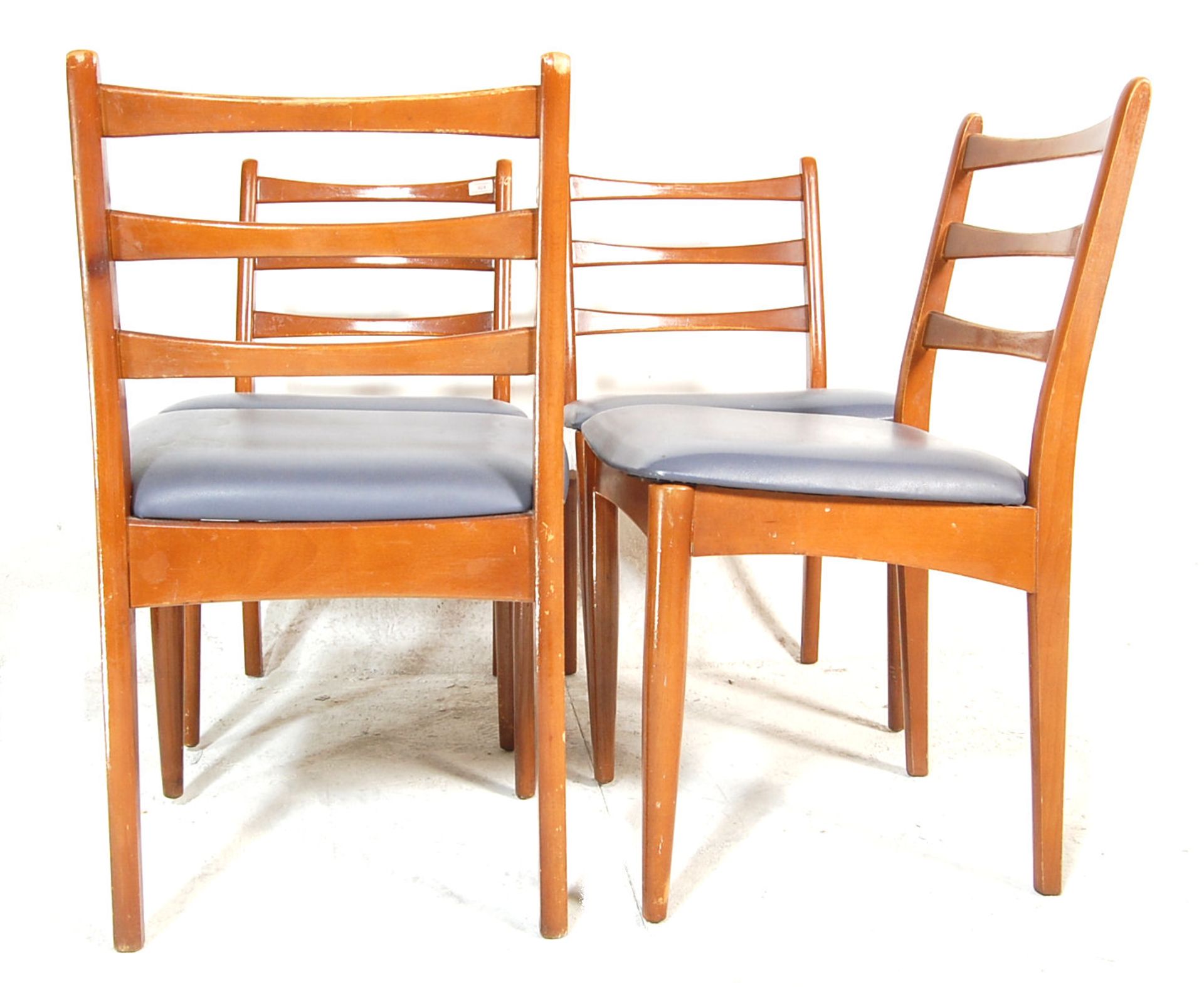 VINTAGE RETRO TEAK LADDER BACK DINING CHAIRS - Bild 7 aus 10