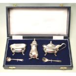 1993 THREE PIECE SILVER CRUET SET BY ALBERT EDWARD JONES