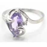 9CT WHITE GOLD RING - MARQUISE SHAPED PURPLE RING