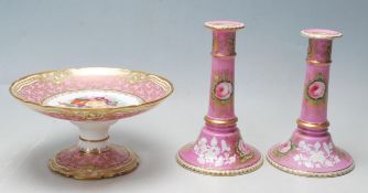 A 19TH CENTURY VICTORIAN CANDLESTICK AND TAZZA