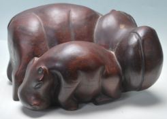 RETRO 20TH CENTURY HAND CARVED HIPPO / HIPPOPOTAMUS