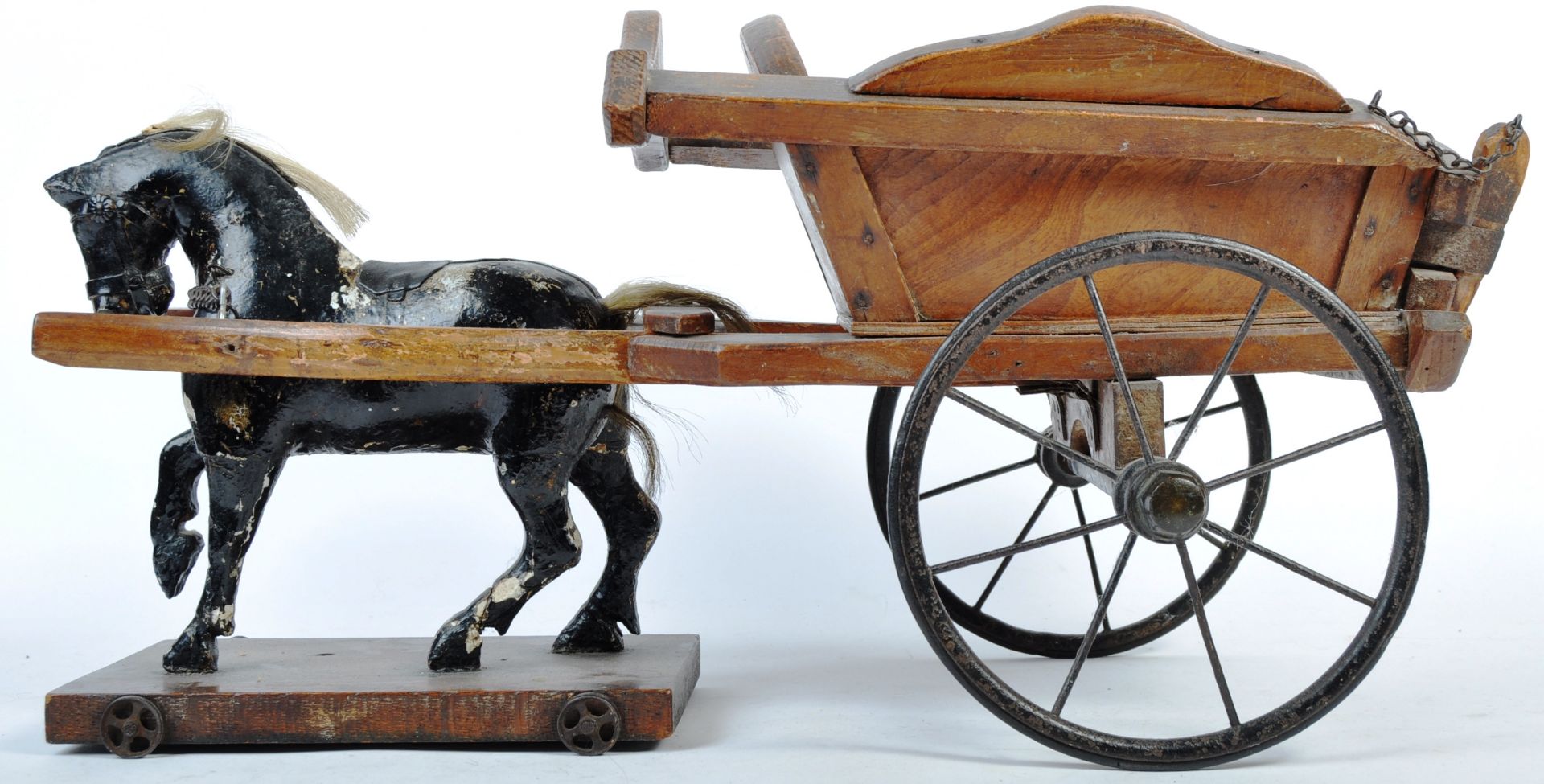 CHARMING ANTIQUE WOODEN HORSE AND TRAP CART TOY - Bild 2 aus 8