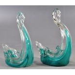 PAIR OF RETRO TURQUOISE GLASS TABLE SALTS / TRINKE