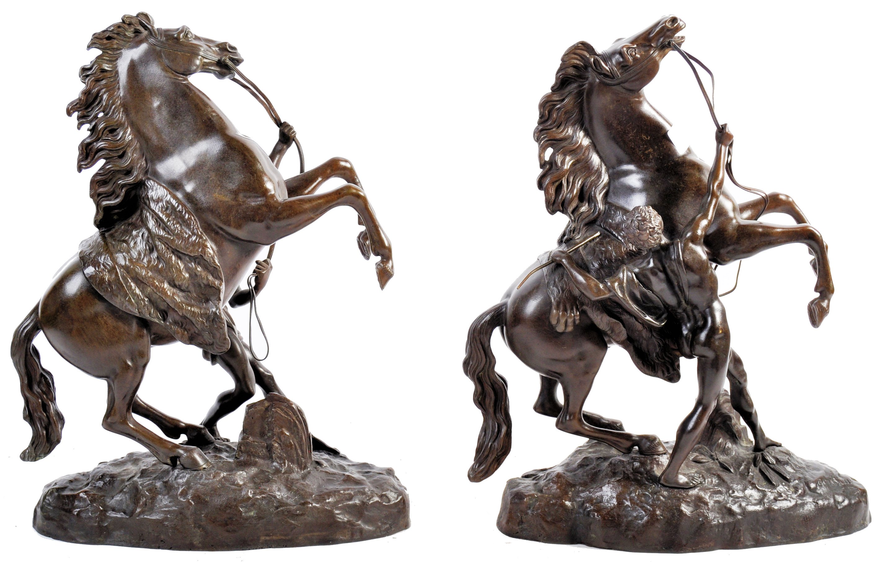 PAIR OF FRENCH ANTIQUE BRONZE MARLY HORSES AFTER C